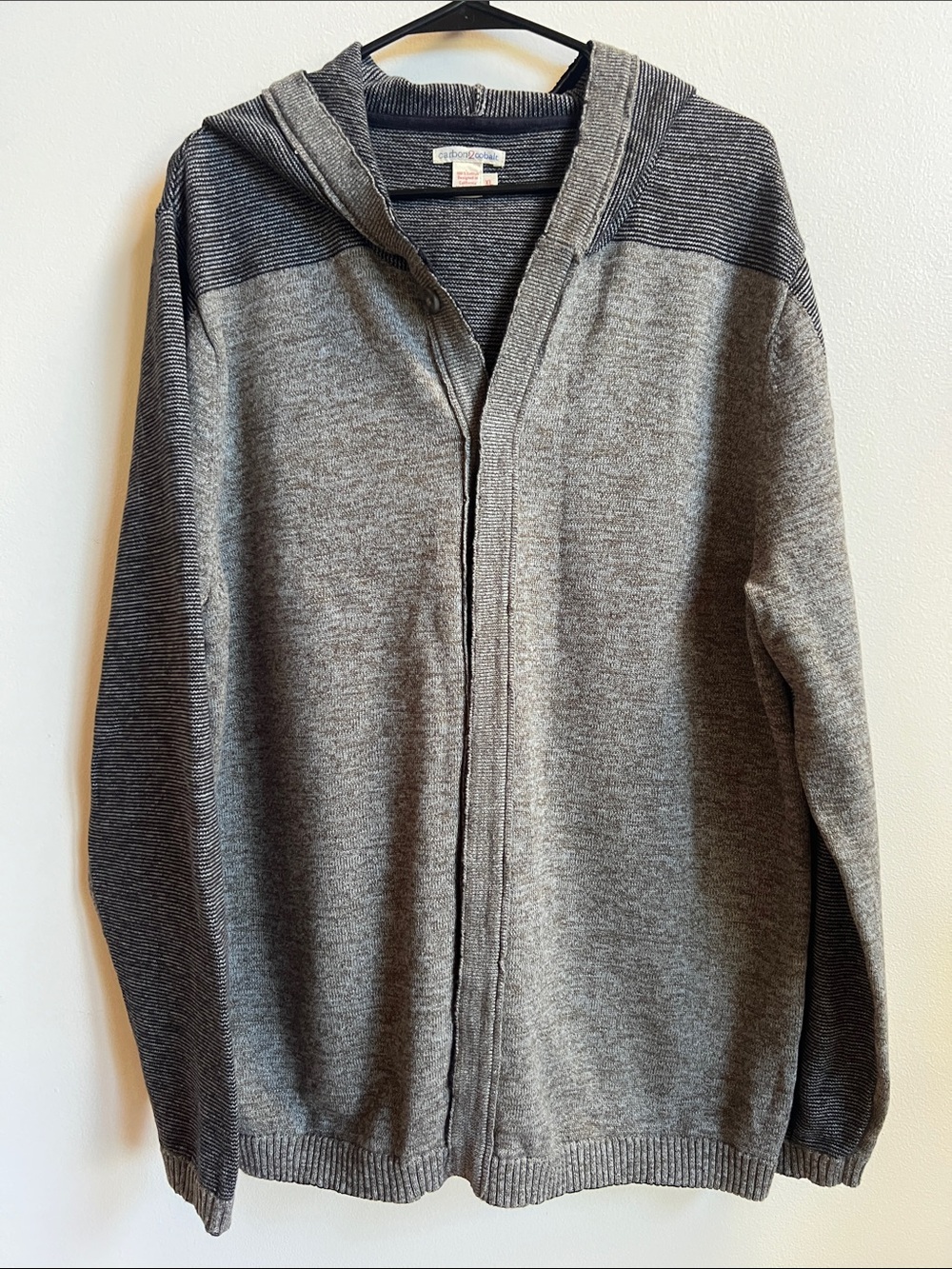 Carbon2cobalt Men's Hooded hidden button Up Sweater black Heather Gray cotton